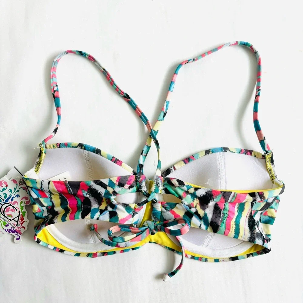 BECCA By Rebecca Virtue Paisley 2 Piece Bikini Top Bottom Set Yellow Size Small